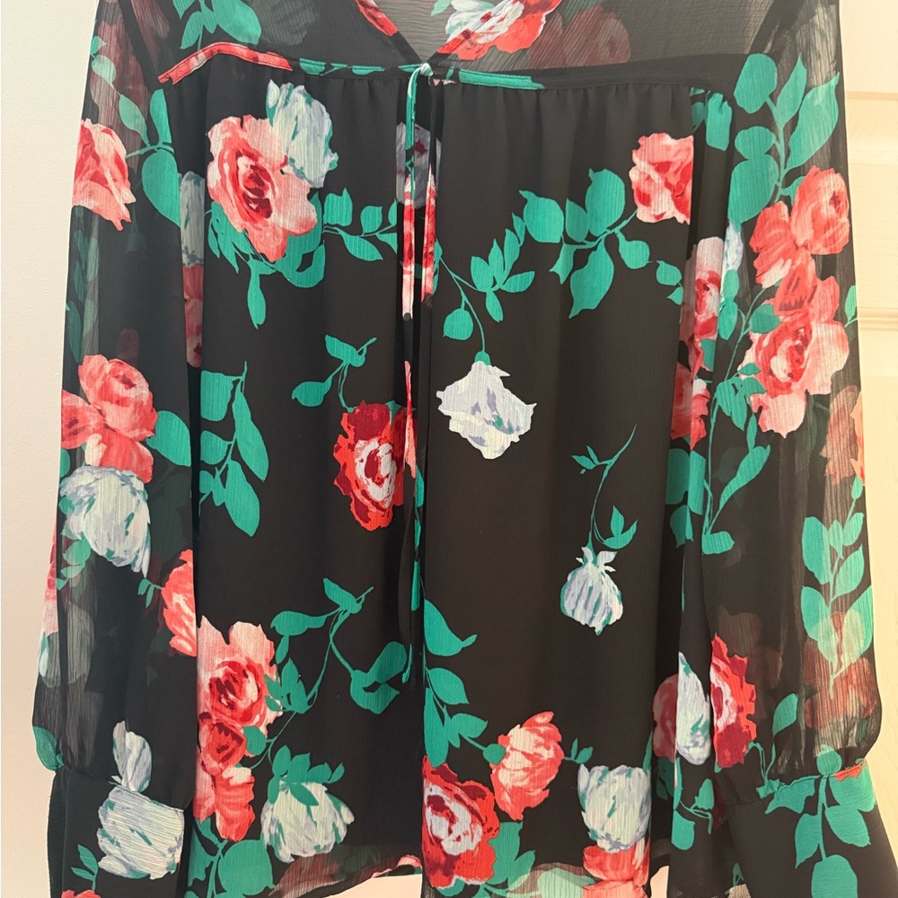 Apt. 9 Black Floral Tie Front Blouse